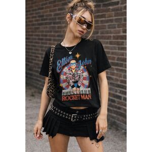 Elton John Black Rocket Man T Shirt Tee Top  Women's Size XS